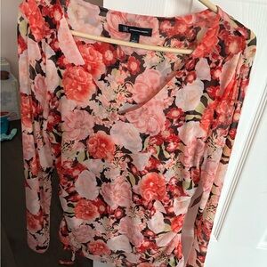 INC International Concepts Women's Floral Blouse - Red and Cream